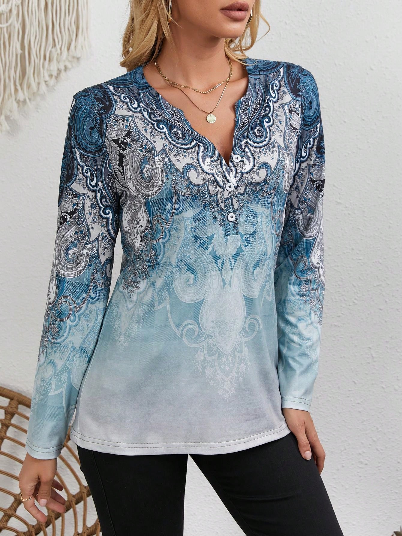 Usa Vintage Fashion - Damska bluzka w stylu etno: nadruk