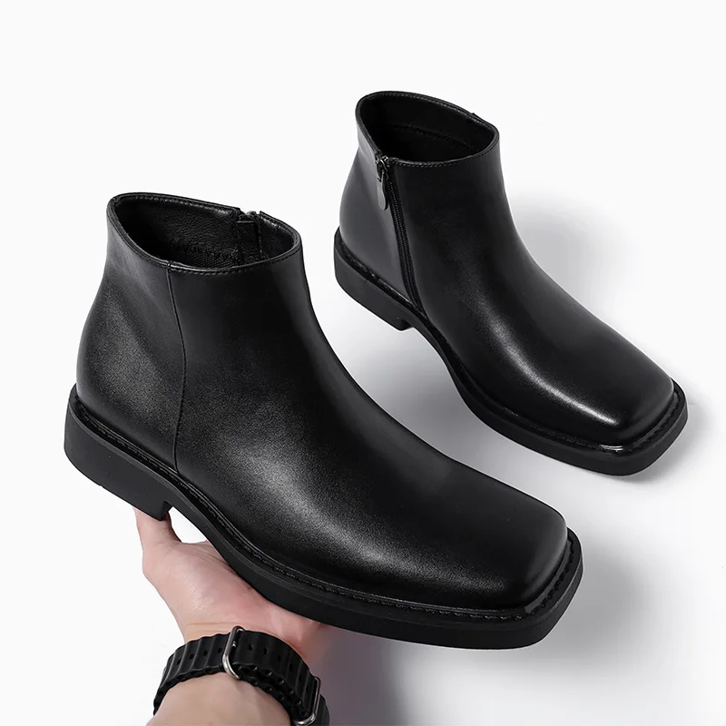 Vintage Fashion Style Men - Czarne Nowe Modne Męskie Skórzane Buty