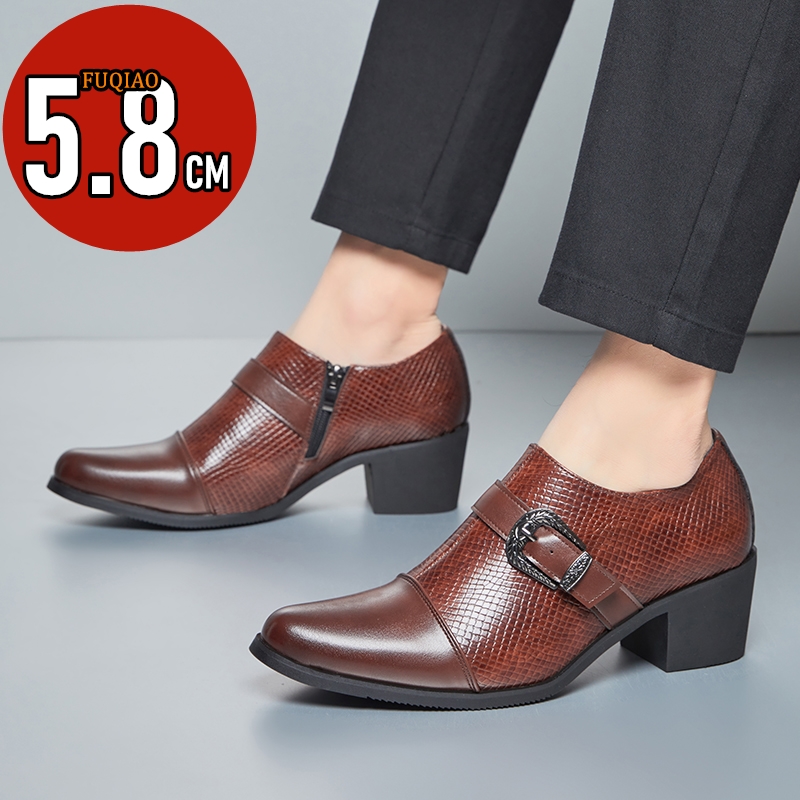 Vintage Fashion Style Men - Męskie skórzane buty na wysokim obcasie