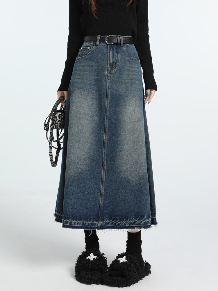 Denim Skirt Midi Vintage - Spódnice jeansowe damskie w stylu vintage