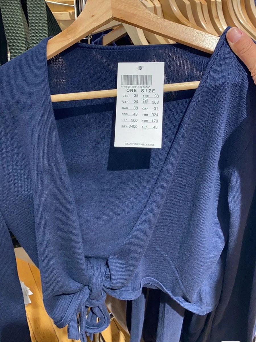 Crop Cardigan Vintage - Nowy Granatowy Sznurowany Dzianinowy Kardigan z