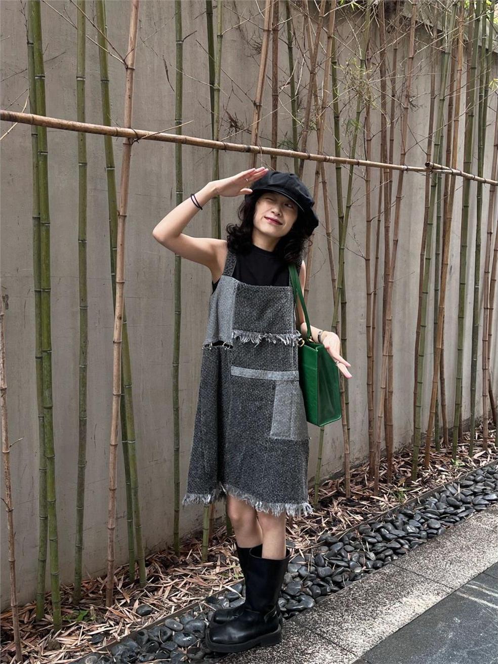 Denim Skirt Midi Vintage - Letnia sukienka midi z krótkim rękawem