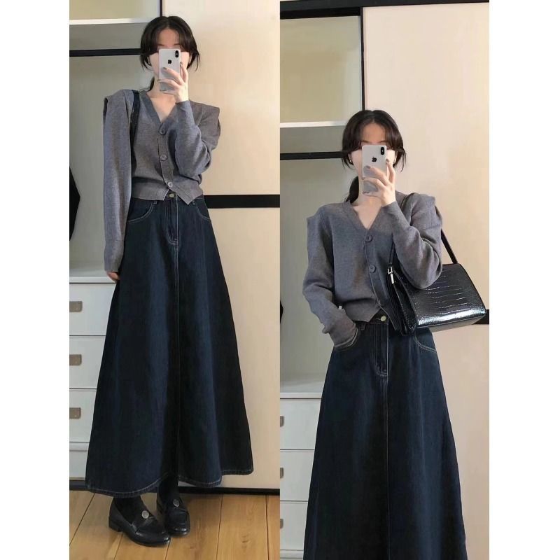 Denim Skirt Midi Vintage - Damska spódnica midi w stylu vintage