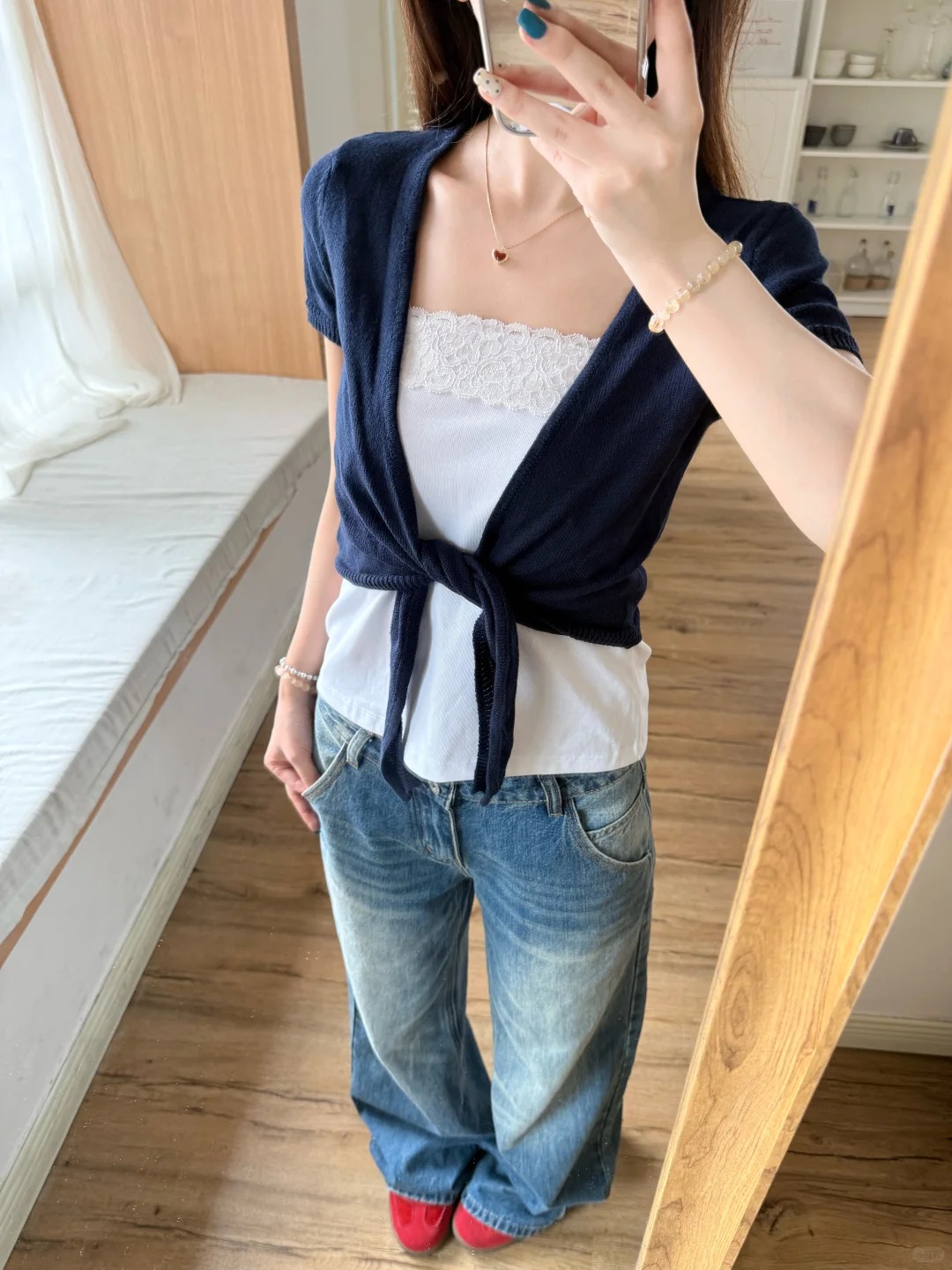 Crop Cardigan Vintage - Kardigan sznurowany w stylu marynarskim damski
