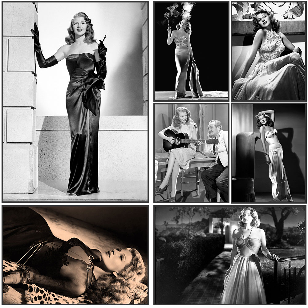 Vintage Fashion Illustration - Plakat Rita Hayworth, czarno-biały, nadruk Rita