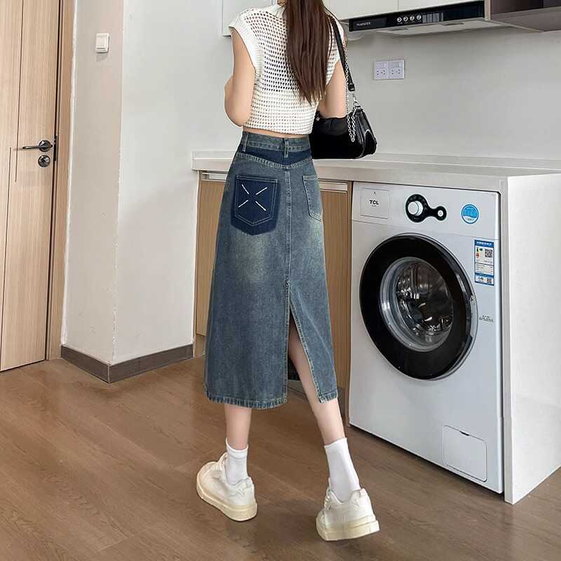 Denim Skirt Midi Vintage - Wiosna Lato Nowa Retro Kolorowa Spódnica