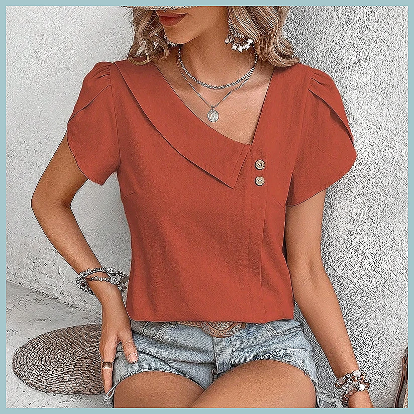 Usa Vintage Fashion - Damska bluzka w jednolitym kolorze w