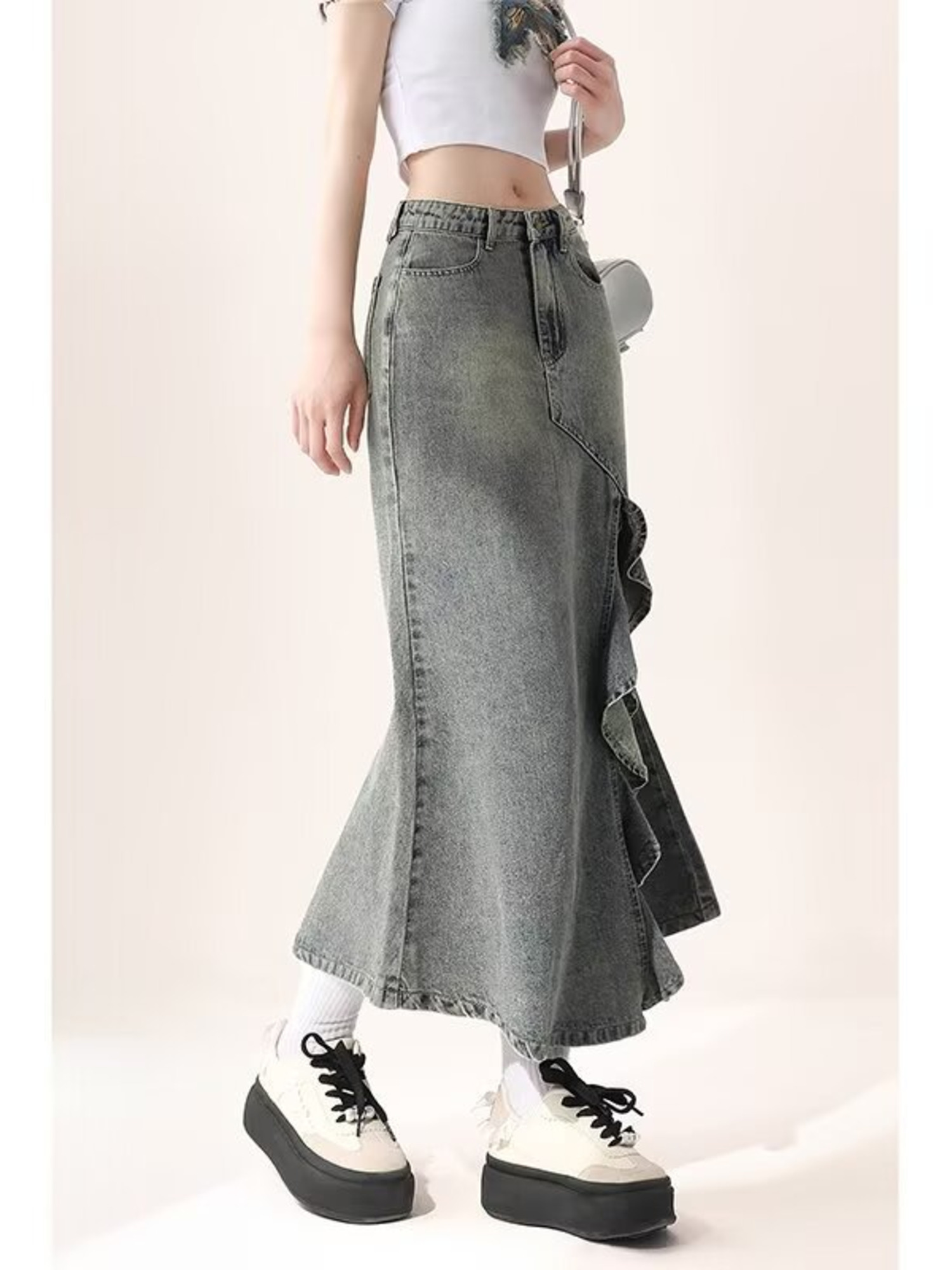 Damska spódnica maxi typu syre – Denim Skirt Midi Vintage recenzja i cena