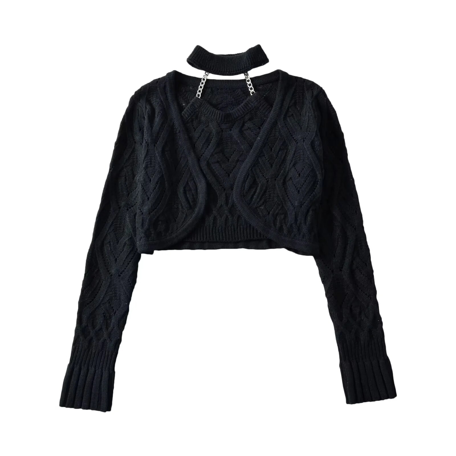 Damski czarny krótki top typu  – Crop Cardigan Vintage recenzja i cena