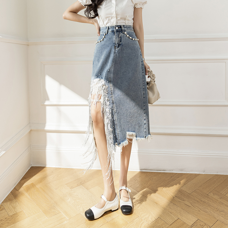 Vintage S-5XL Split Pearl zros – Denim Skirt Midi Vintage recenzja i cena