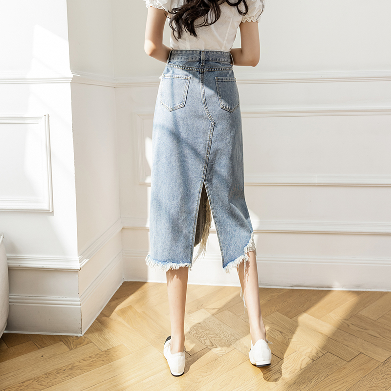 Vintage S-5XL Split Pearl zros – Denim Skirt Midi Vintage recenzja i cena