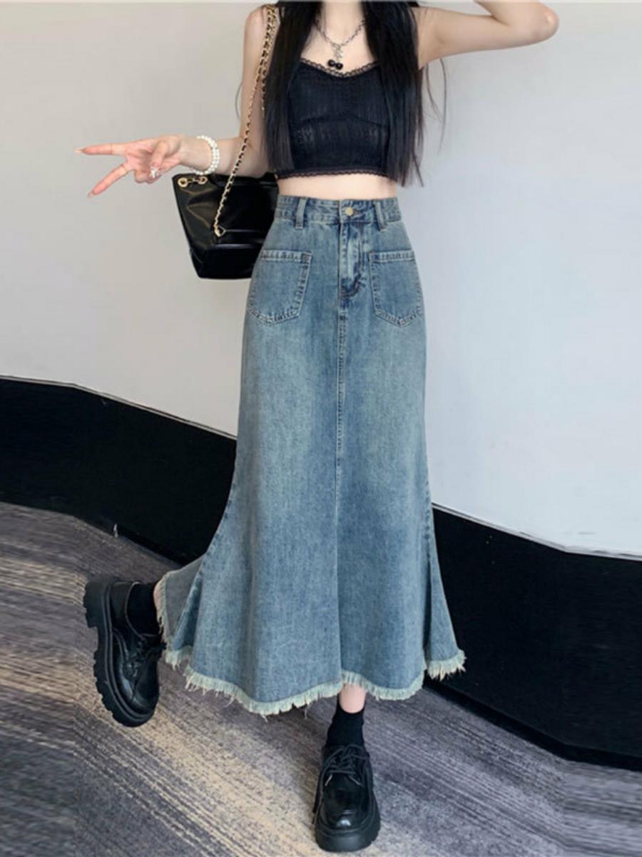 Spódnica midi z wysokim stanem – Denim Skirt Midi Vintage recenzja i cena
