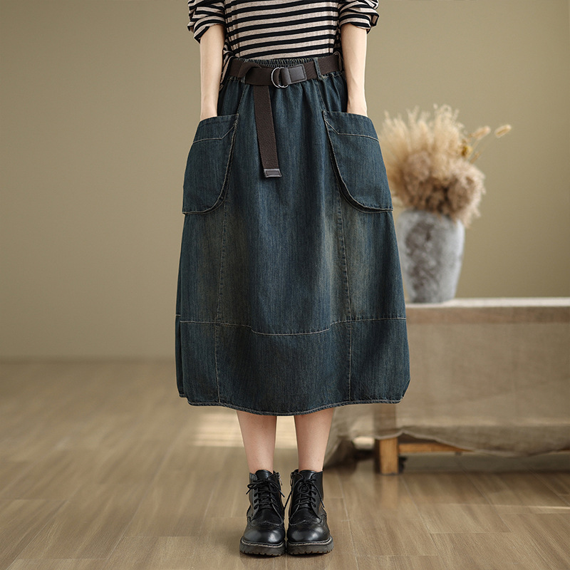 Duża dżinsowa spódnica z paski – Denim Skirt Midi Vintage recenzja i cena