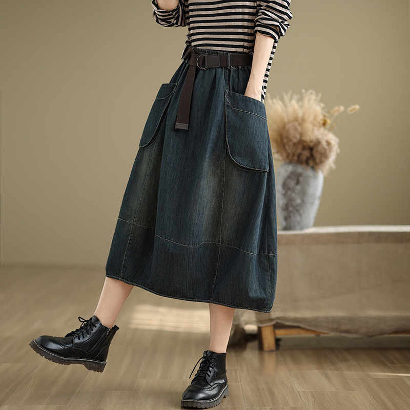 Duża dżinsowa spódnica z paski – Denim Skirt Midi Vintage recenzja i cena