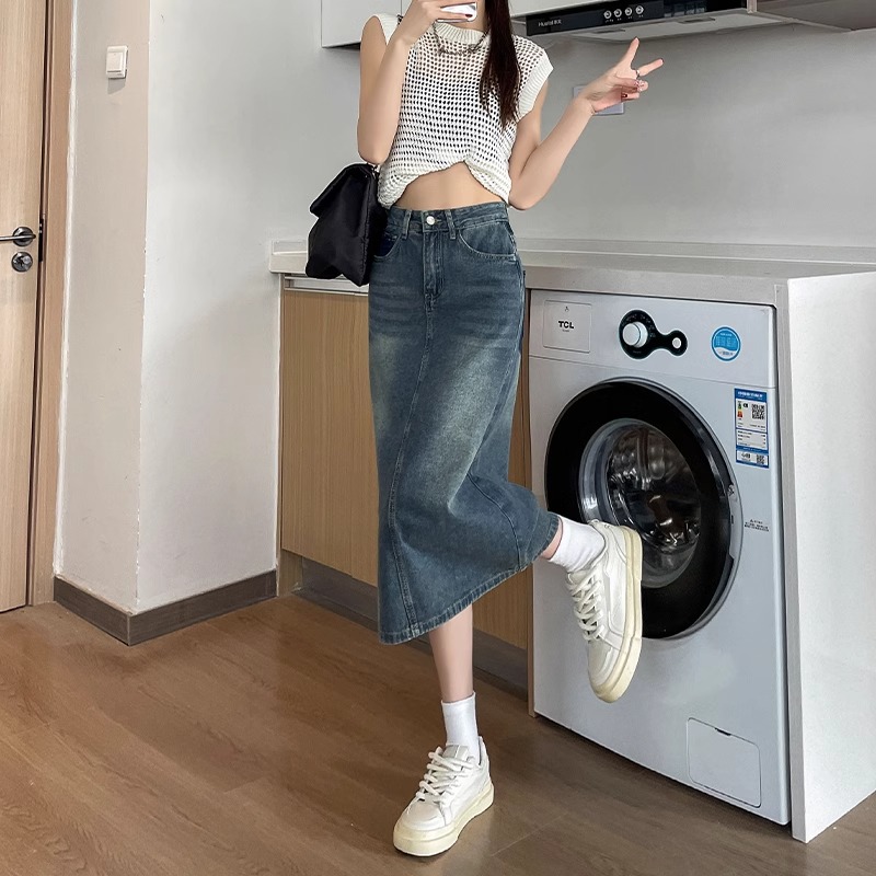 Wiosna Lato Nowa Retro Kolorow – Denim Skirt Midi Vintage recenzja i cena