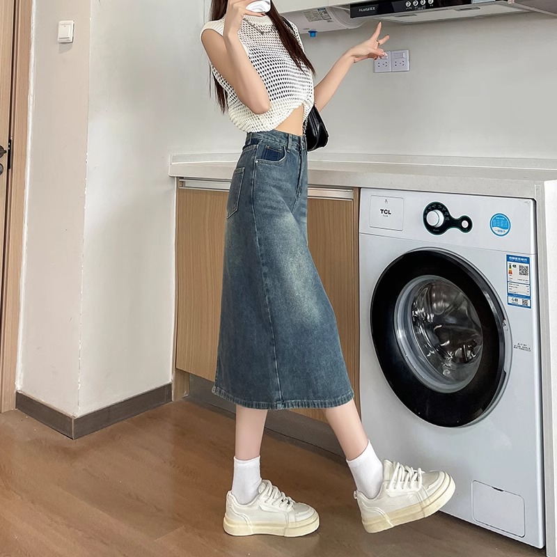 Wiosna Lato Nowa Retro Kolorow – Denim Skirt Midi Vintage recenzja i cena