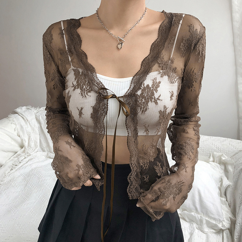 Kobiety przepuszczalne koronko – Crop Cardigan Vintage recenzja i cena